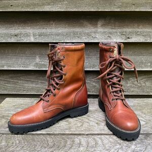 Ladies 90s Brown Leather Lace Up Hiking Boots Size 7